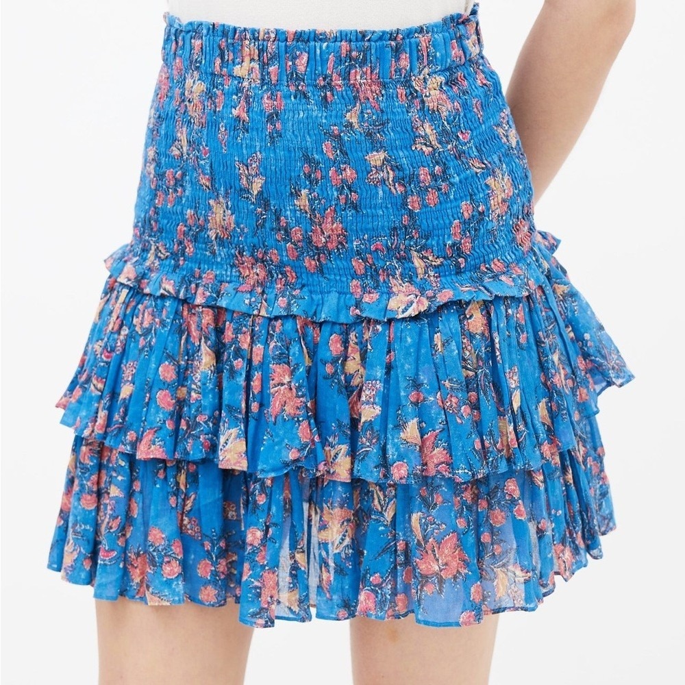 Isabel Marant Etoile Naomi Skirt Size 4 Blue Floral Smocked Mini Shabby Chic